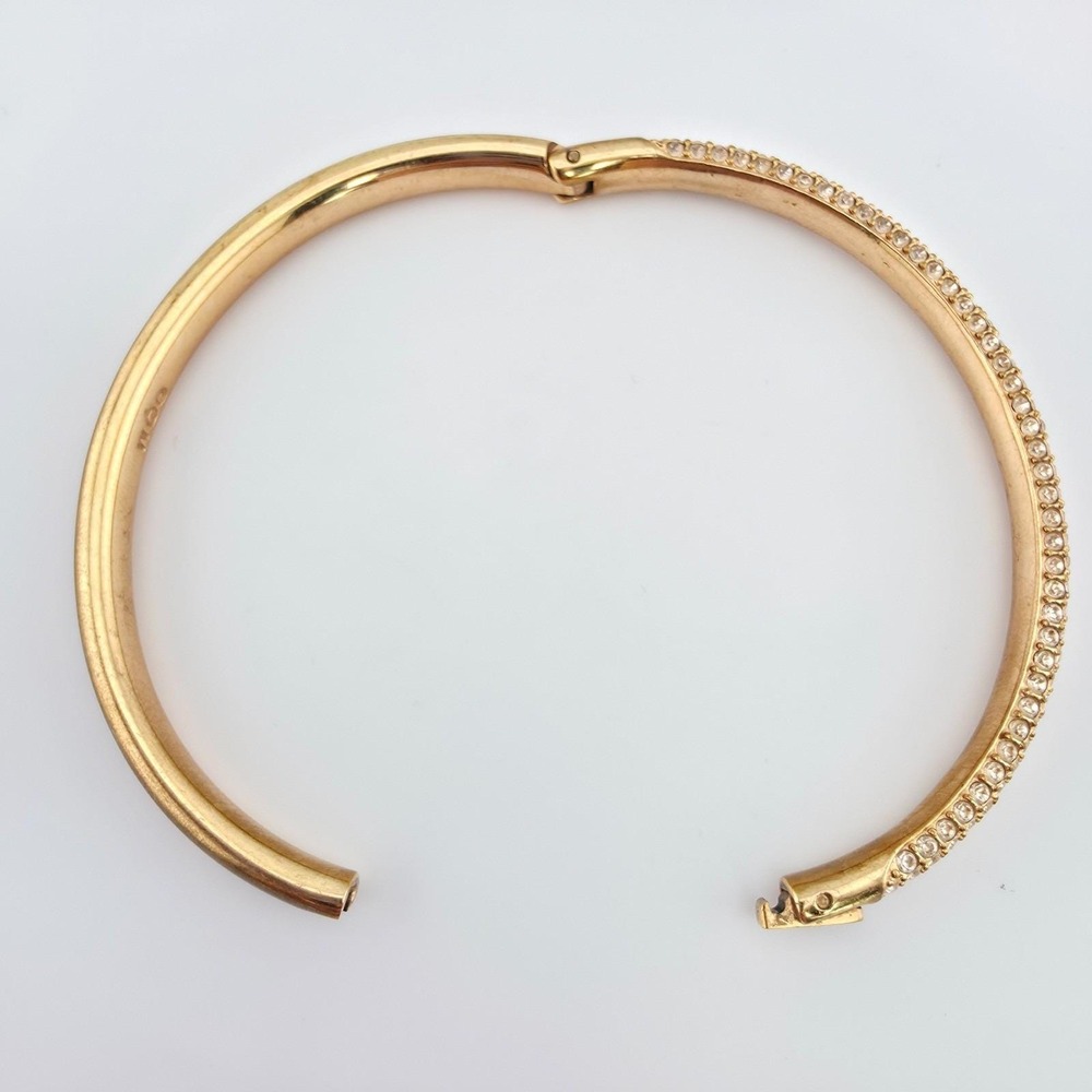 Vtg SWAROVSKI Bracelet Hinged Bangle Triple Row Pavé Set Crystals Gold Plate 7" - Picture 6 of 11